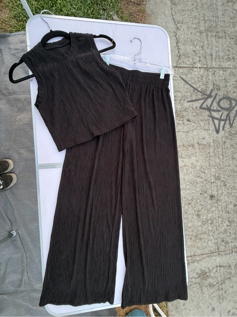 Black Sleeveless Crop Top & Wide-Leg Pants Set